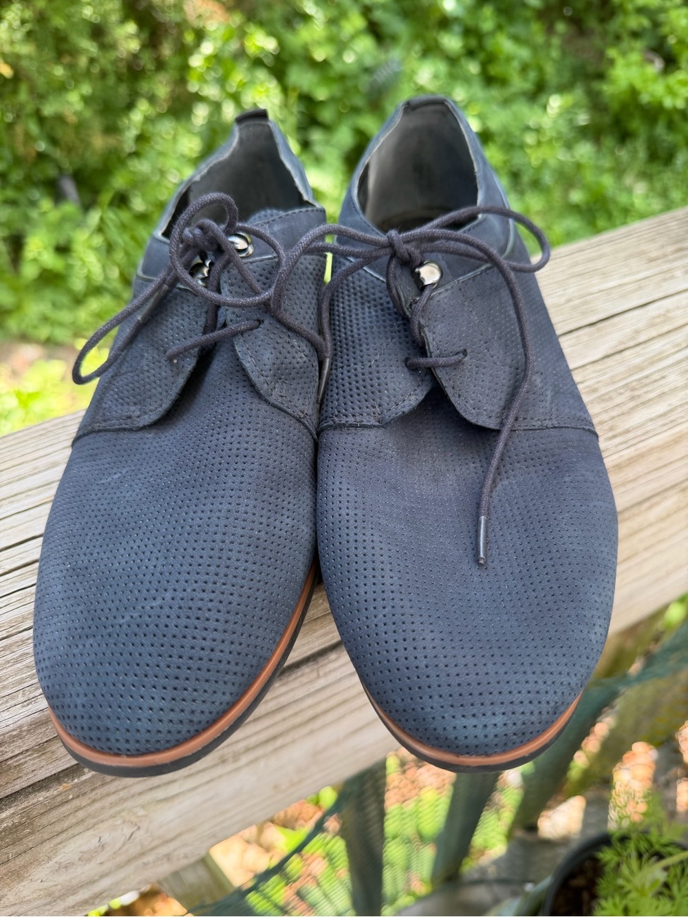 Franco Sarto Women’s Navy Leather Brushed Suede Tie Shoe Size 9 M 1” Heel